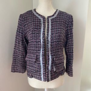 Hale Bob Black Pink Tweedy Woven Collarless Blazer